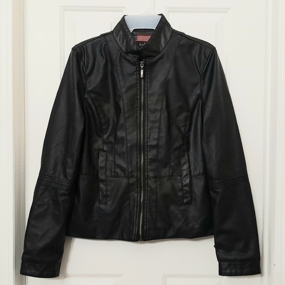 Faux Leather Biker Jacket Womens Large Black - Picture 1 of 8